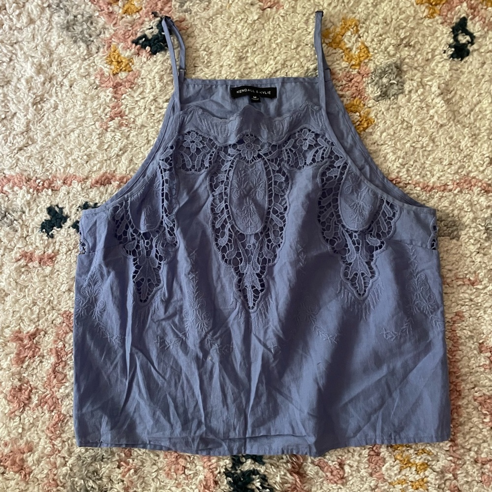 Kendall and Kylie blue lace crop tank top